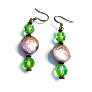 Pierced Earrings Fashion Jewelry Pink & Green Beaded Drop Dangle Style Beads